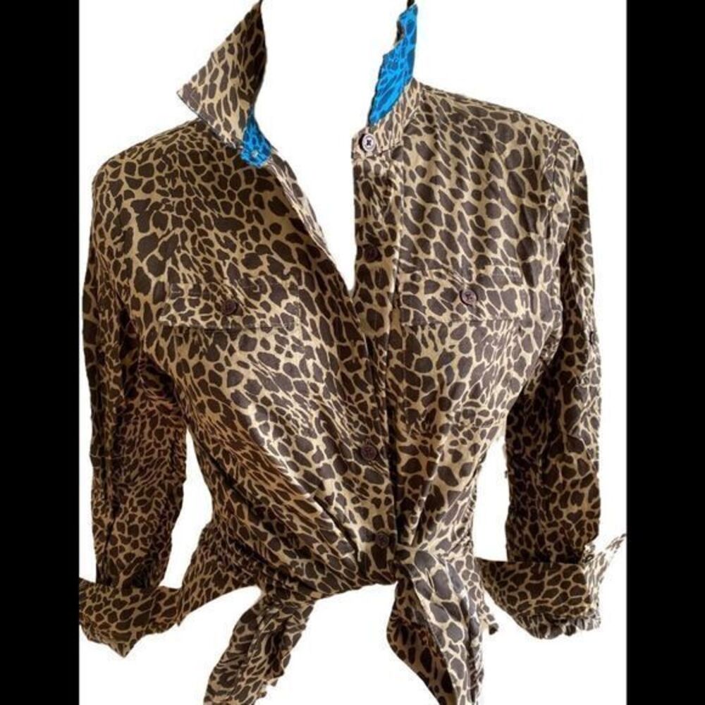 Jones New York Signature Leopard Shirt - S brown/blue leopard, all cotton